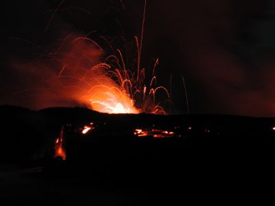 vocanic explosions when it hits the sea