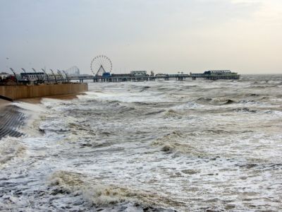 ocean at full tide and lots of wind