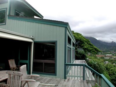 on the deck when the house painting was done, 3 colors of green the really did make it disappear on the mountain.  the deck still to be sanded and stained