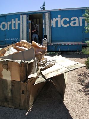 in sedona, the furniture arrives, covered in exhaust soot from the first truck that was driving the stuff from los Angeles, that truck broke down finally