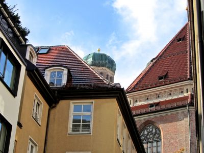 church tower over a building